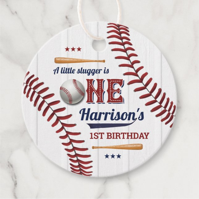 Boys Baseball 1st Birthday Favour Tags (Front)