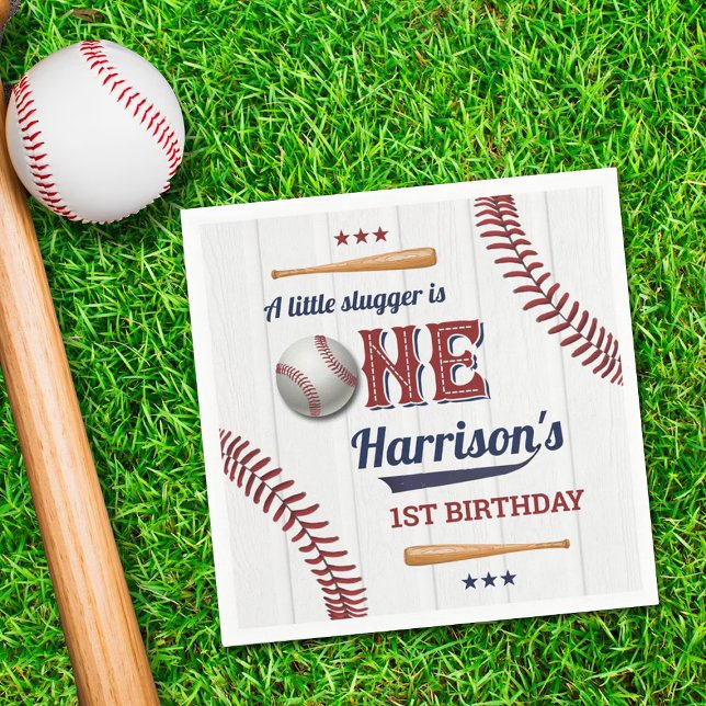 Boys Baseball 1st Birthday Napkin (Creator Uploaded)