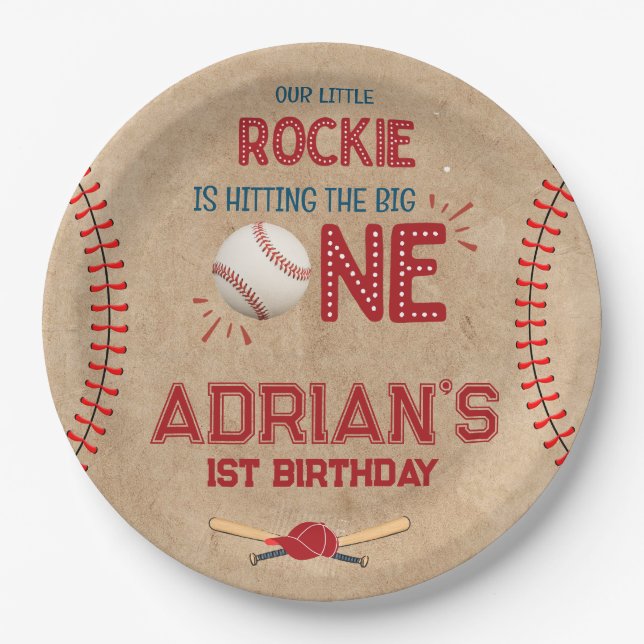 Boys Baseball 1st Birthday  Paper Plate (Front)