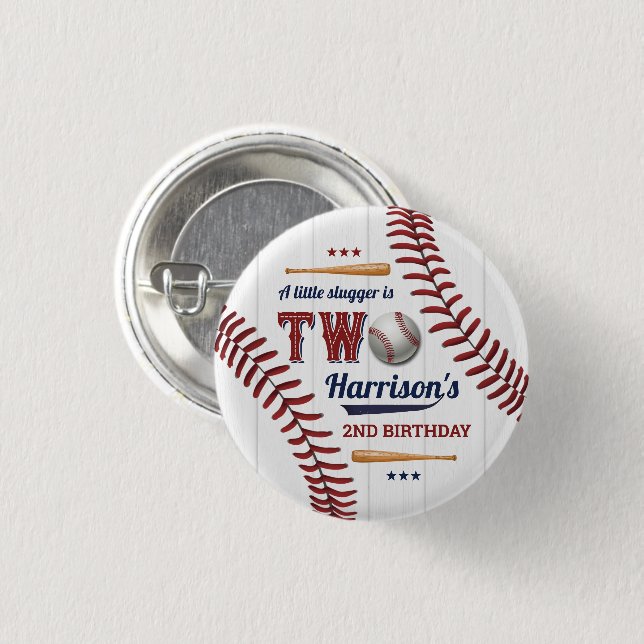 Boys Baseball 2nd Birthday 3 Cm Round Badge (Front & Back)
