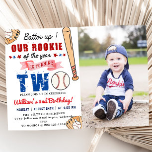Boys Baseball 2nd Birthday Party Batter Up Photo Invitation
