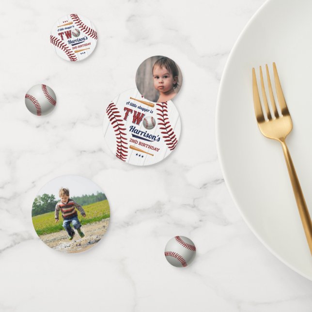 Boys Baseball 2nd Birthday Photo Confetti (Group)