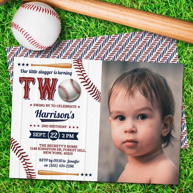 Boys Baseball 2nd Birthday Photo Invitation (Creator Uploaded)