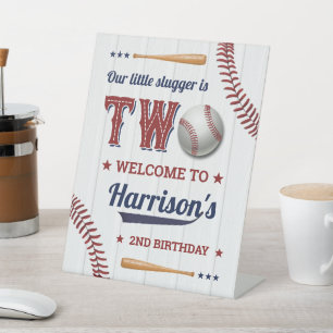 Boys Baseball 2nd Birthday Welcome Pedestal Sign