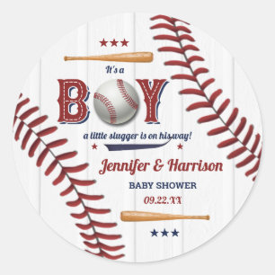 Boys Baseball Baby Shower Classic Round Sticker