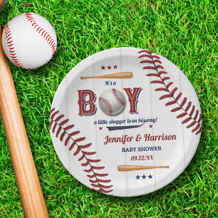 Boys Baseball Baby Shower Paper Plate