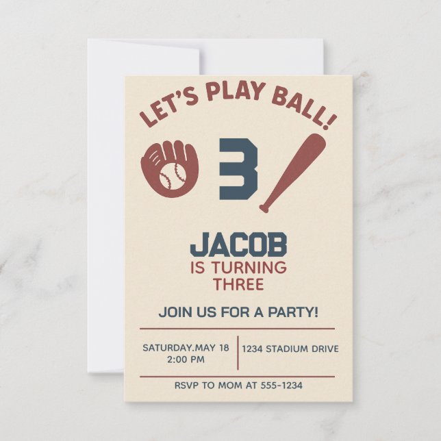 Boys Baseball Bat Sports Birthday Party Invitation (Front)