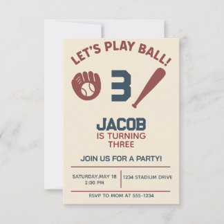 Boys Baseball Bat Sports Birthday Party Invitation