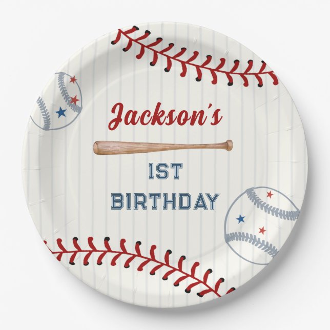 Boys Baseball Birthday Party Paper Plate (Front)