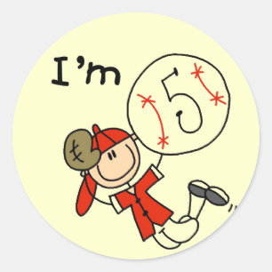 Boy's Baseball I'm 5 Tshirts and Gifts Classic Round Sticker