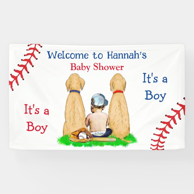 Boy's Baseball Themed Baby Shower 2 Labs and Baby Banner (Horizontal)