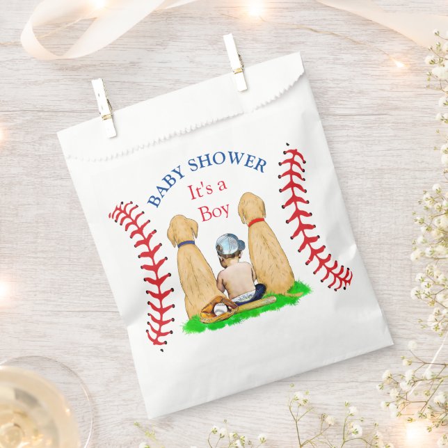 Boy's Baseball Themed Baby Shower 2 Labs and Baby Favour Bags (Clipped)