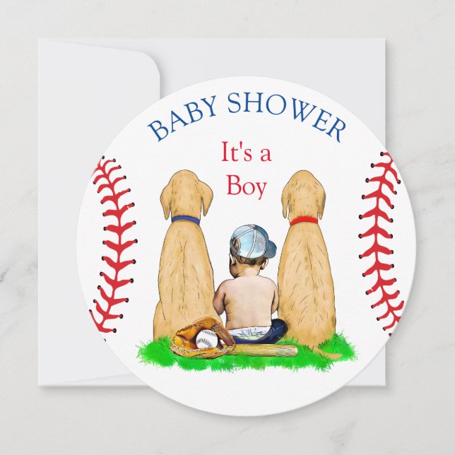 Boy's Baseball Themed Baby Shower 2 Labs and Baby Invitation (Front)
