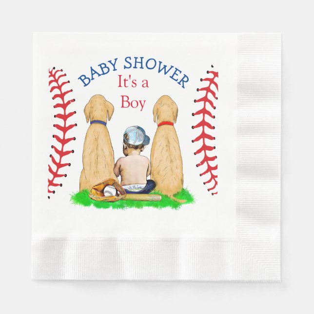 Boy's Baseball Themed Baby Shower 2 Labs and Baby Napkin (Front)