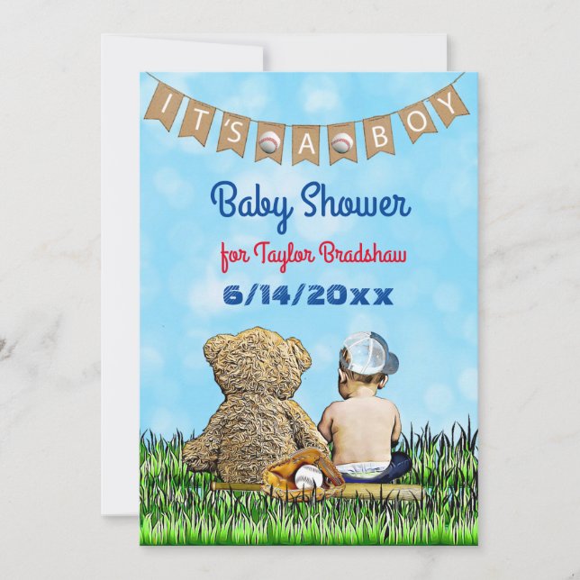Boy's Baseball Themed Baby Shower Invitation (Front)