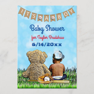Boy's Baseball Themed Ethnic Baby Shower Invitation