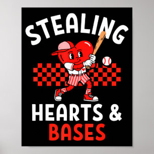 Boys Baseball Valentines Day Stealing Hearts Valen Poster