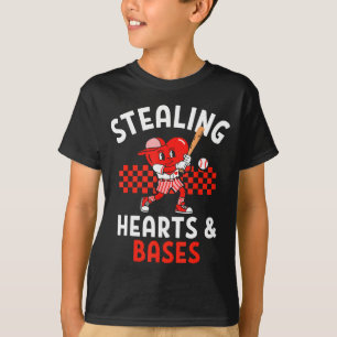 Boys Baseball Valentines Day Stealing Hearts Valen T-Shirt