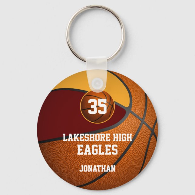 boys' basketball maroon gold team sports key ring (Front)