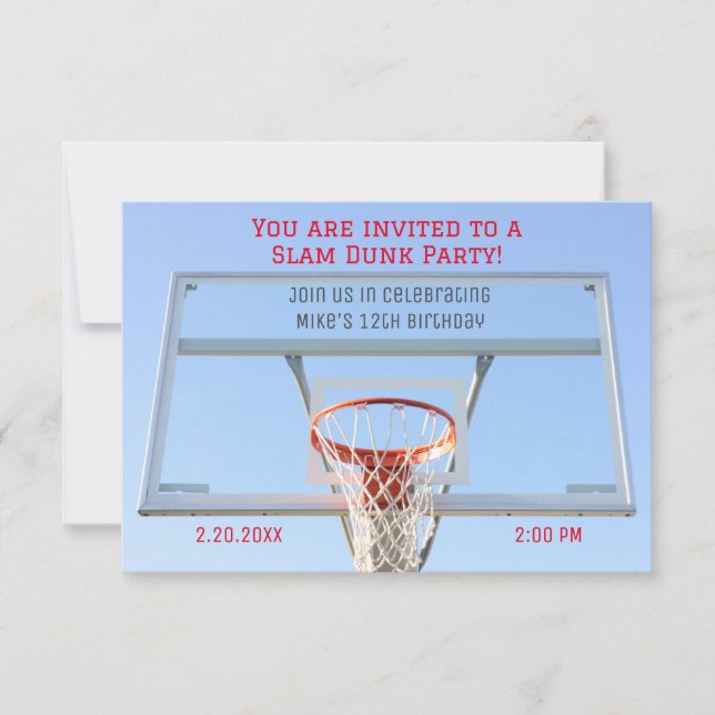 Boys basketball  party invitation (Front)