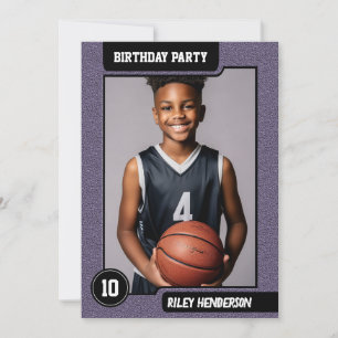 Boys Basketball Photo Birthday Party Invitation