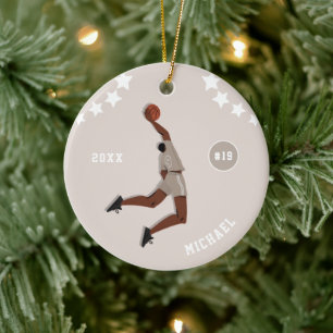 Boy's Basketball Player Star Kid Name Team Number Ceramic Tree Decoration
