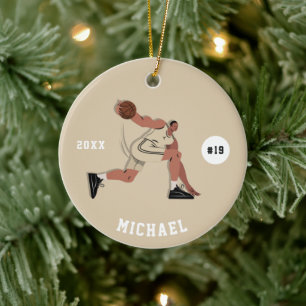 Boy's Basketball Player Team Jersey Number & Name Ceramic Tree Decoration