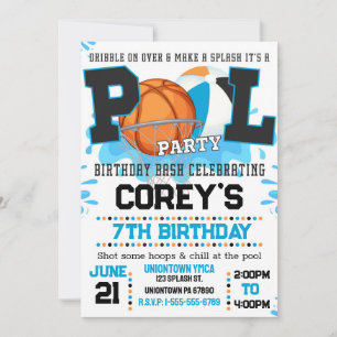 Boys Basketball Pool Party Invitation