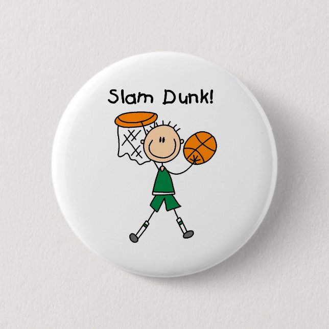Boys Basketball Slam Dunk 6 Cm Round Badge (Front)