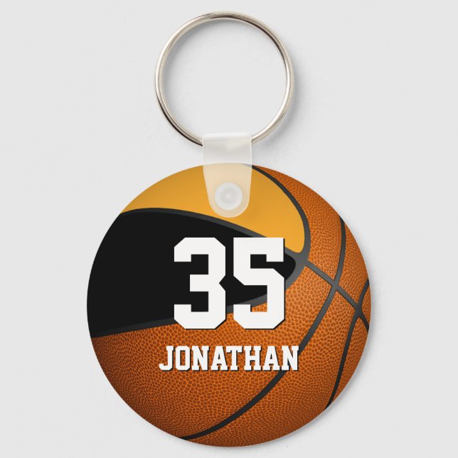 boys basketball w black and gold team colours key ring (Front)