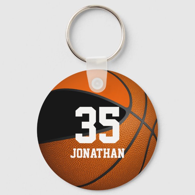 boys basketball w black and orange team colours key ring (Front)