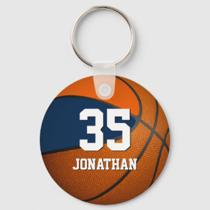 boys basketball w blue and orange team colours key ring