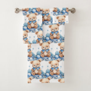 Boy's Bath Towel Set   Blue Teddy Bears   Bathtime