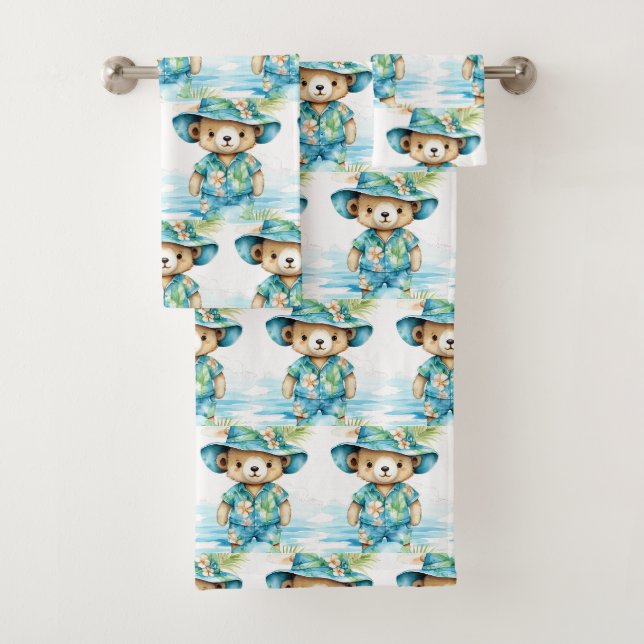 Boy's Bath Towel Set | Blue Teddy Bears | Bathtime (Insitu)