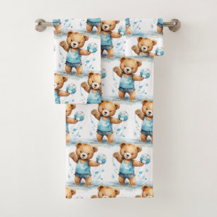 Boy's Bath Towel Set   Blue Teddy Bears   Bathtime