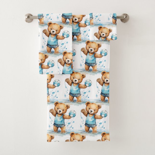 Boy's Bath Towel Set | Blue Teddy Bears | Bathtime (Insitu)
