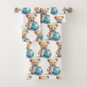 Boy's Bath Towel Set   Blue Teddy Bears   Bathtime