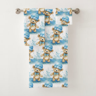 Boy's Bath Towel Set   Blue Teddy Bears   Bathtime