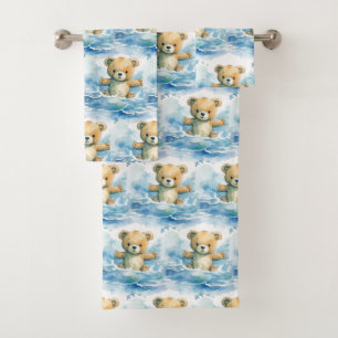Boy's Bath Towel Set   Blue Teddy Bears   Bathtime