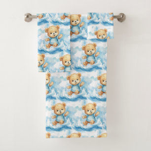 Boy's Bath Towel Set   Blue Teddy Bears   Bathtime