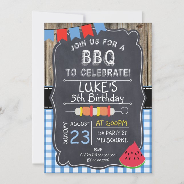 Boys BBQ Birthday Party Invitation (Front)