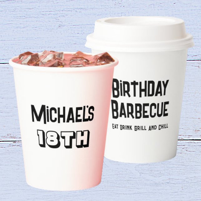Boys BBQ Grill Cookout 18th Birthday Party Paper Cups (Front And Back)