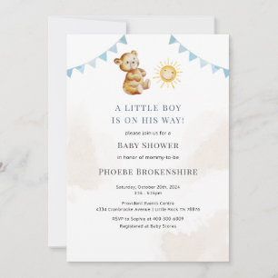 Boys Bear and Sunshine Watercolor Baby Shower Invitation