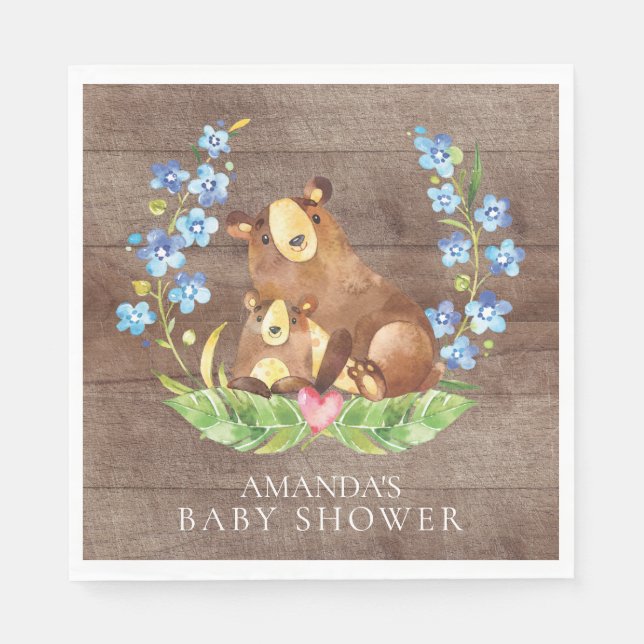 Boys Bear Baby Shower Paper Napkins (Front)