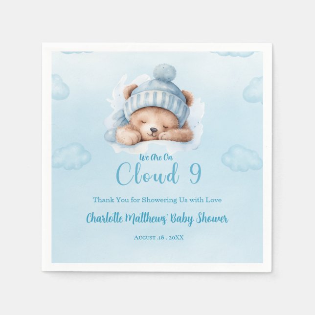 Boys Bear Bear Cloud Nine 9  Baby Shower   Napkin (Front)