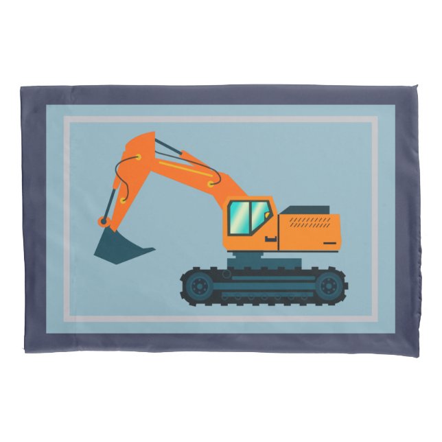 Boy's Bedroom Excavator Navy Standard Pillowcase (Front)