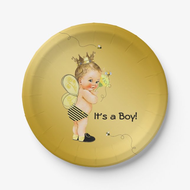 Boys Bee Baby Shower Paper Plate (Front)