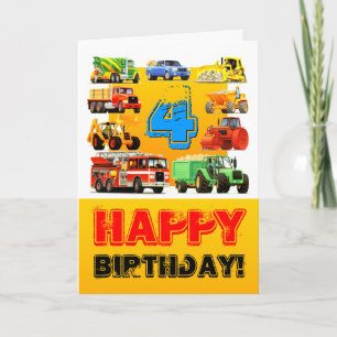 Boy's Big Construction Truck 4th Birthday Card