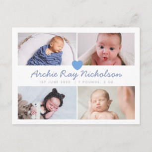 Boys birth announcement card with photo cute