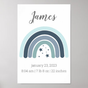 Boys Birth Stats Poster Personalised Rainbow